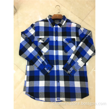 Men Cotton Double-Pocket Checkered Shirt